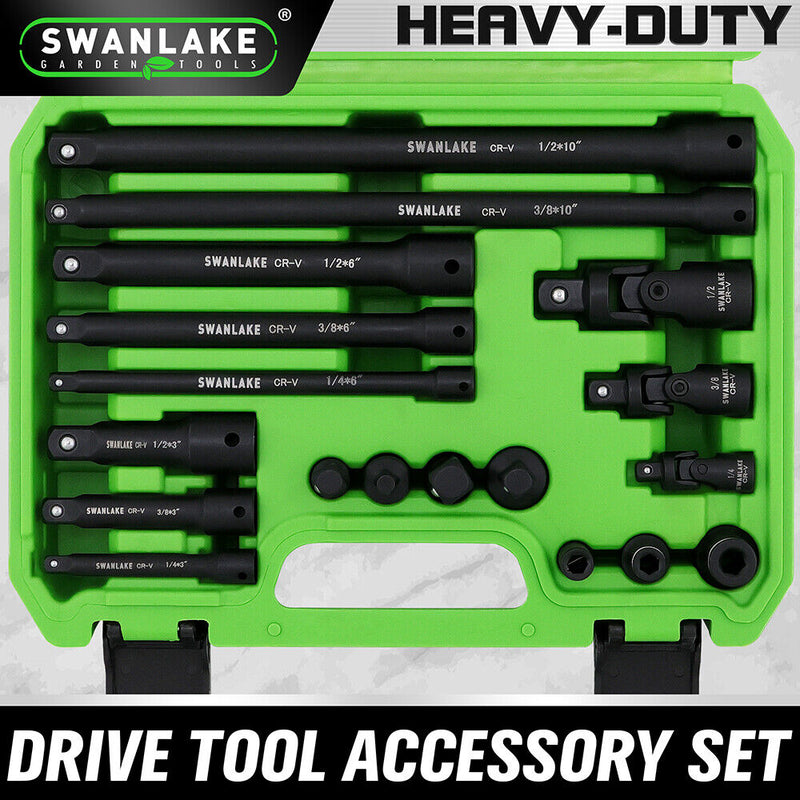 SWANLAKE 18Pcs Drive Tool Accessory Set Extension Bars Impact Universal Joint