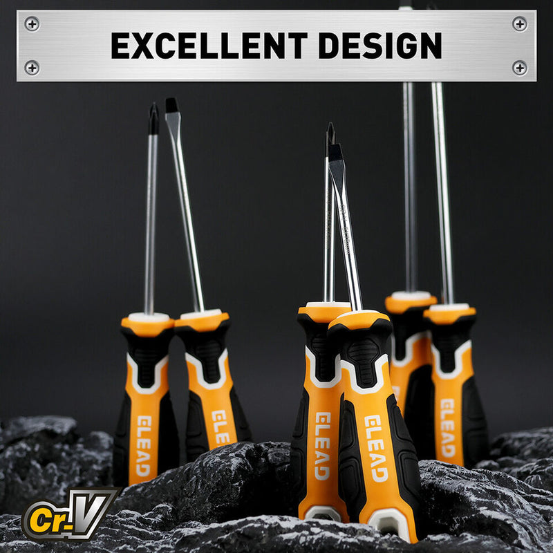 ELEAD 6Pcs Magnetic Screwdriver Set Phillips Slotted Non-Slip Handle Crv