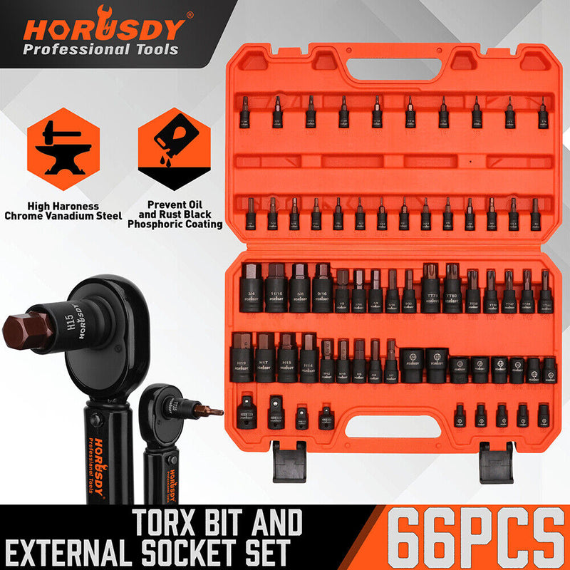 HORUSDY 66Pcs Torx Bit Socket Female External Socket Set Impact Adapter Socket