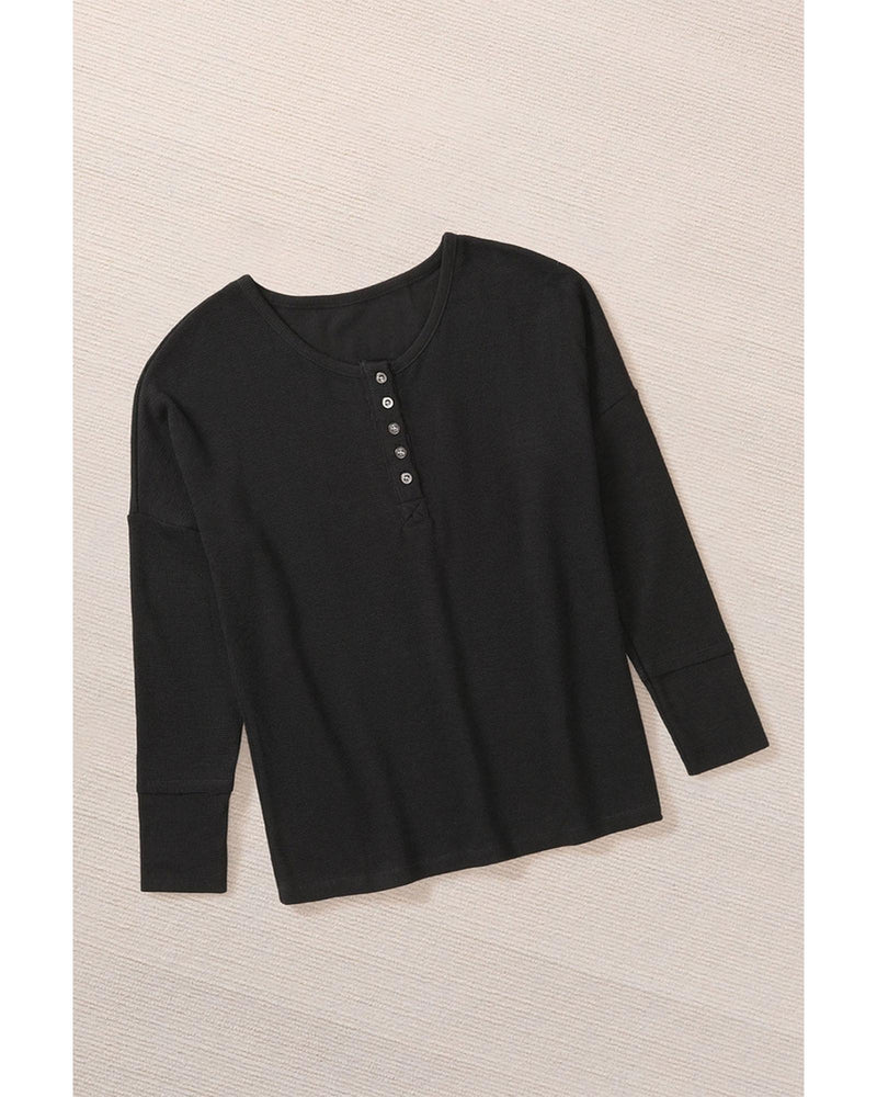 Azura Exchange Waffle Knit Henley Top - L - Emete Store