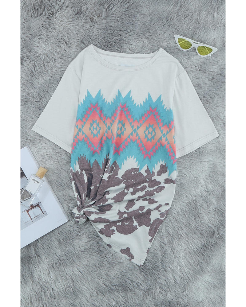 Azura Exchange Aztec Geometric Print T-shirt - L - Emete Store