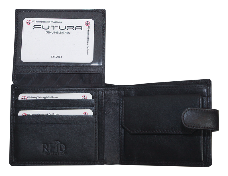 Futura Mens RFID Leather Coin Fold Over Wallet - Black - Emete Store