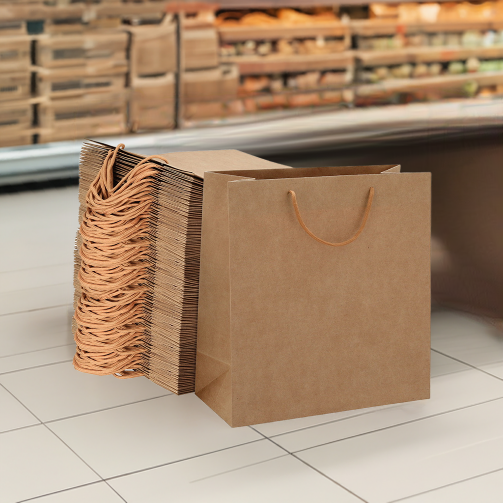 100pcs Bulk Kraft Paper Bags Pack Brown Shopping Retail Gift Bags Reusable Brown