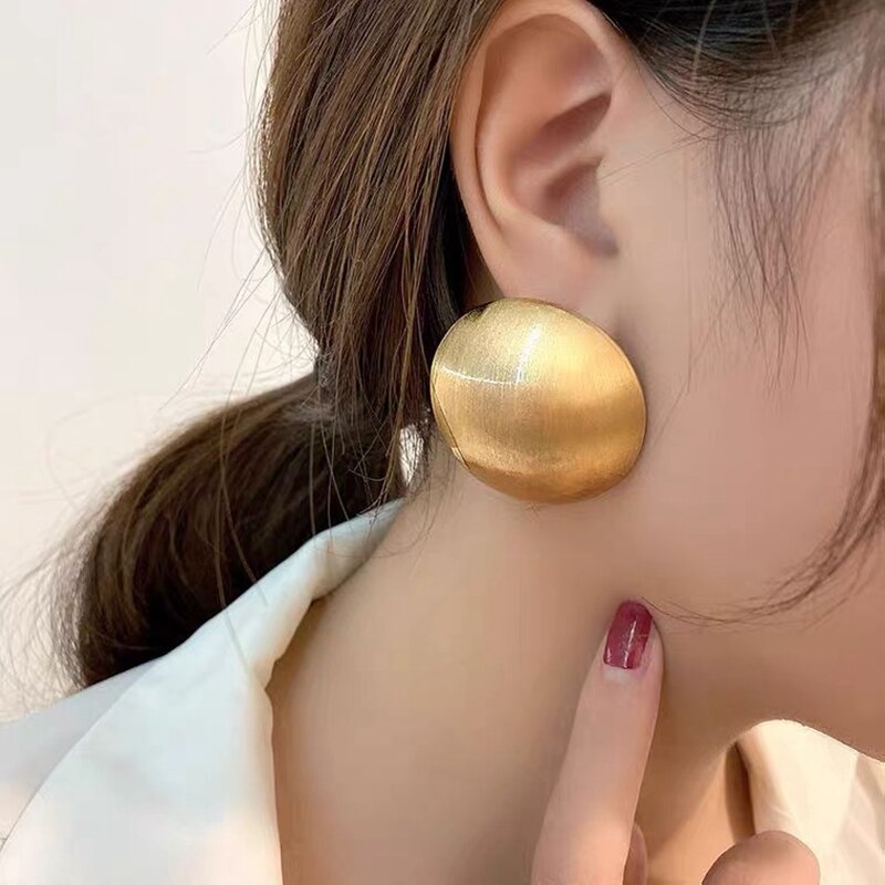 Hemispherical Brushed Gold Metal Earrings eprolo