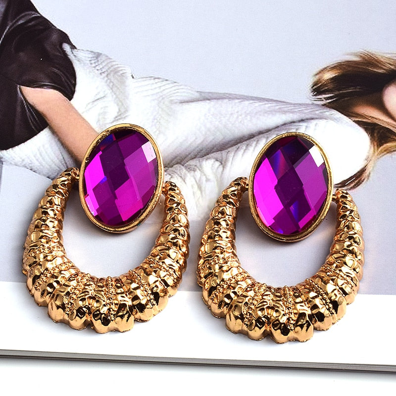 Earrings New Oval Alloy Crystal - Emete Store