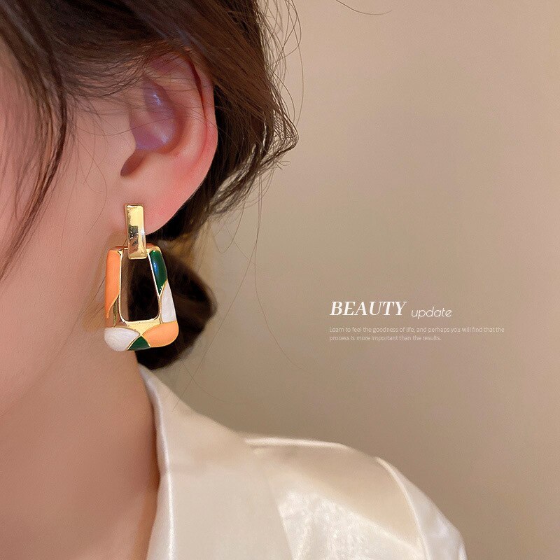 Minar Trapezoid Colorful Enamel Earring - Emete Store