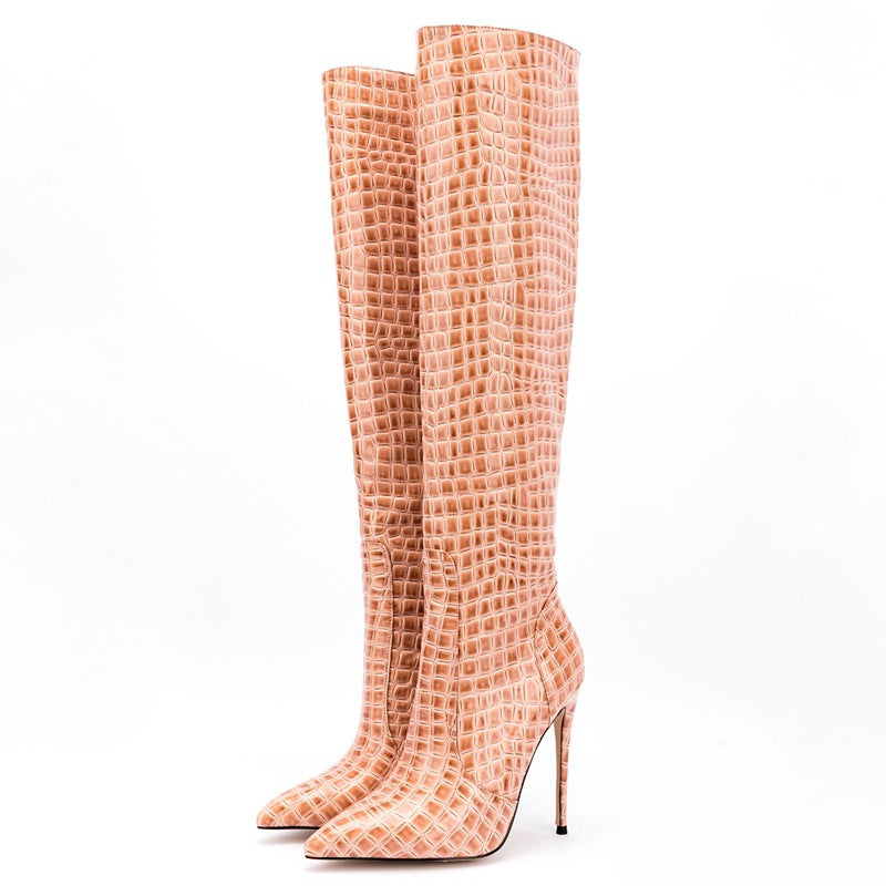 Fashion Sexy Knee Leather Boots Snake Pattern eprolo