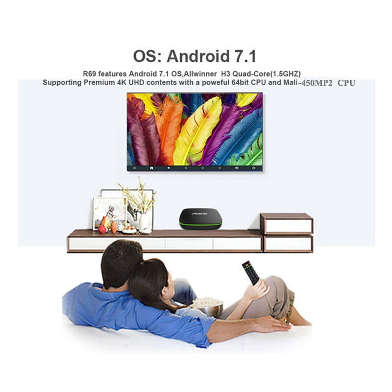 R69 Smart Android 7.1 TV Box 1GB 8GB 3D movie Media player eprolo