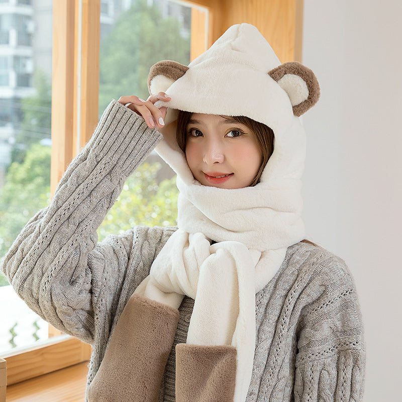 Three in One Cute Women's Warm Thickened Plush Scarf eprolo