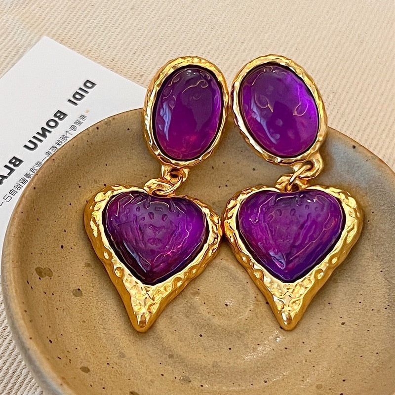 Medieval French Court Style Purple Heart Earrings eprolo