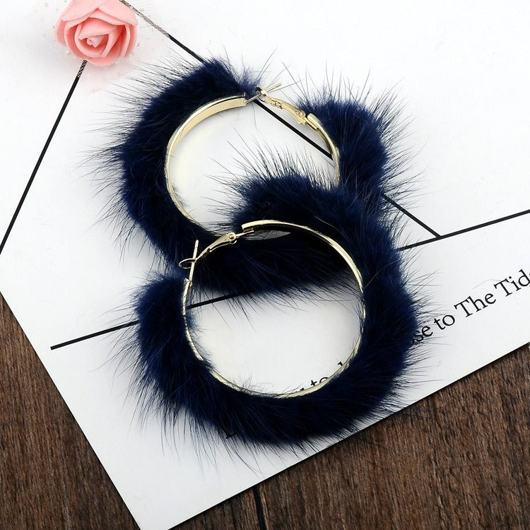 Autumn And Winter Mink Hair Big Circle Ear Ring - Emete Store