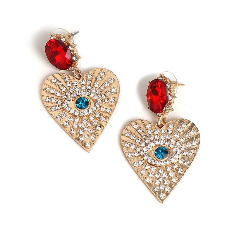 Juran Gold Eye Goth Exaggerated Heart Hanging Dangle Earrings Rhinestone Fashion Earrings for Women eprolo