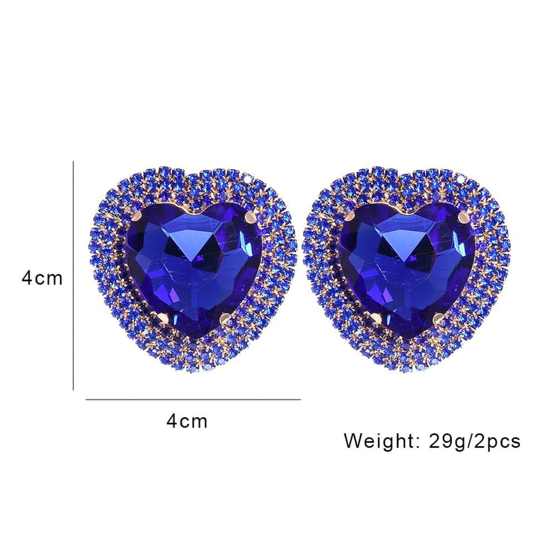 Baroque Full Stone Crystal Metal Multicolored Stud Earrings Heart Shape Wedding Earrings for Women - Emete Store