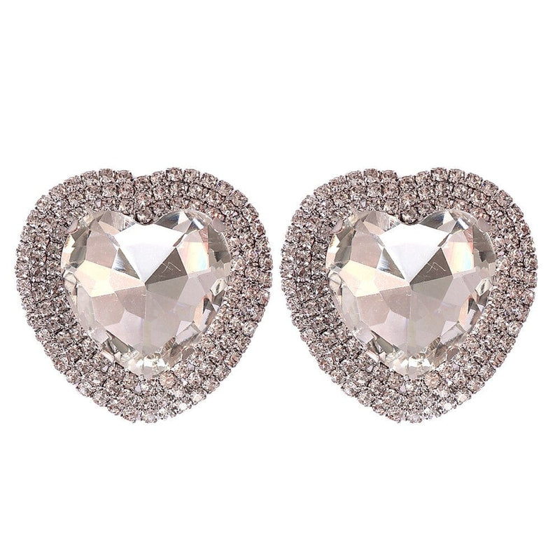 Baroque Full Stone Crystal Metal Multicolored Stud Earrings Heart Shape Wedding Earrings for Women - Emete Store