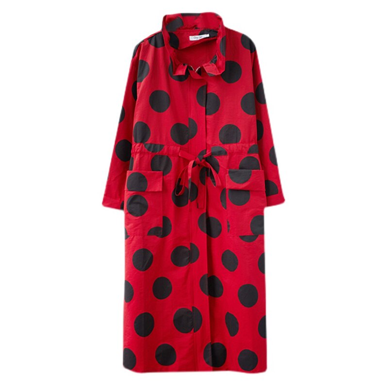 Autumn Winter Oversized Polka Dot Long Trench Coat - Emete Store