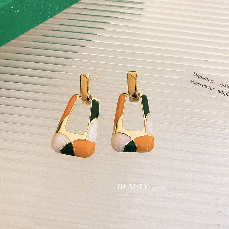 Minar Trapezoid Colorful Enamel Earring - Emete Store