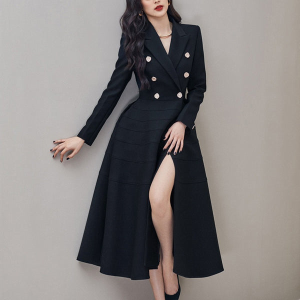 Spring Black Long-Sleeved Long Dress - Emete Store