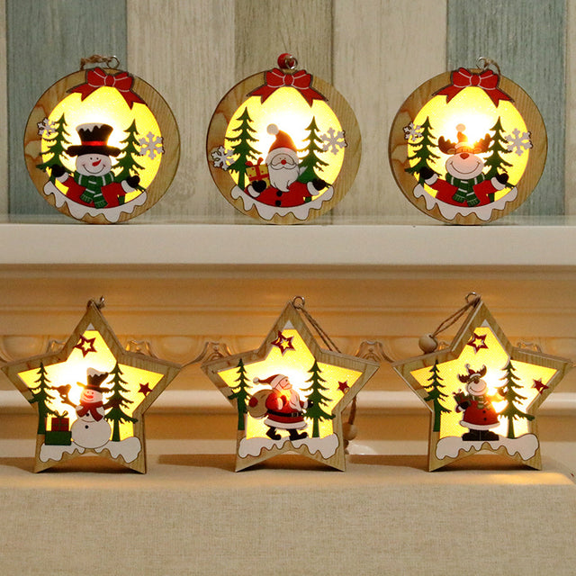 Christmas Decorations Wooden Luminous Pendants Christmas Tree Pendants - Emete Store