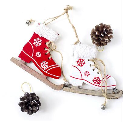 Christmas Snowflake Pattern Wooden Sleds Boots Christmas Decoration Supplies eprolo