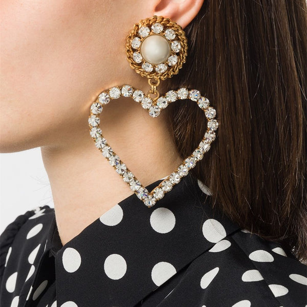 Catwalk Metal Heart Studded Peach Heart Earrings - Emete Store