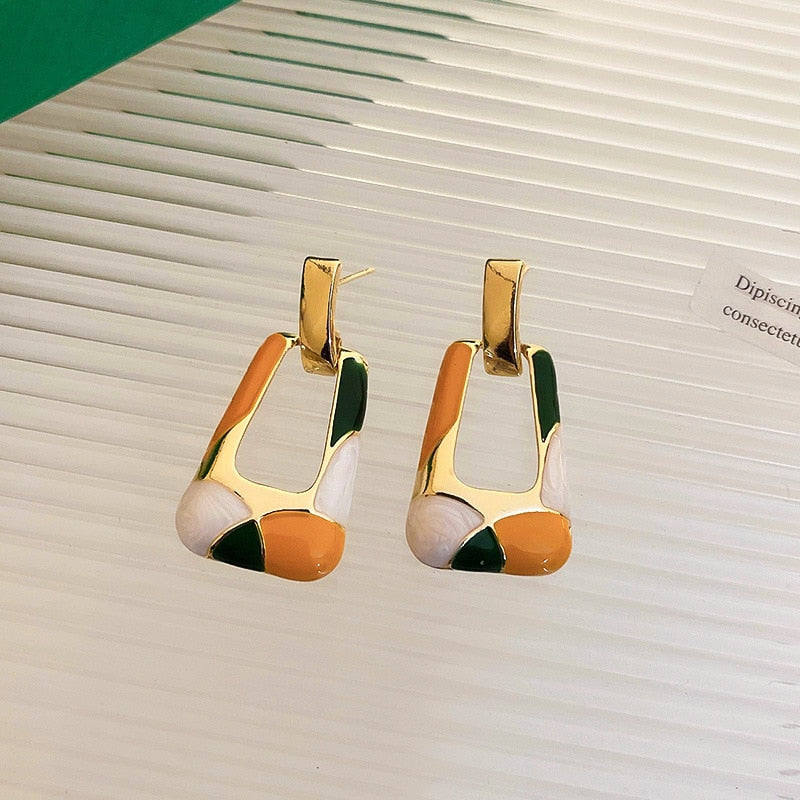 Minar Trapezoid Colorful Enamel Earring - Emete Store