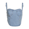 Suspenders Sexy One-Shoulder Open-Back Slim Denim Vest - Emete Store