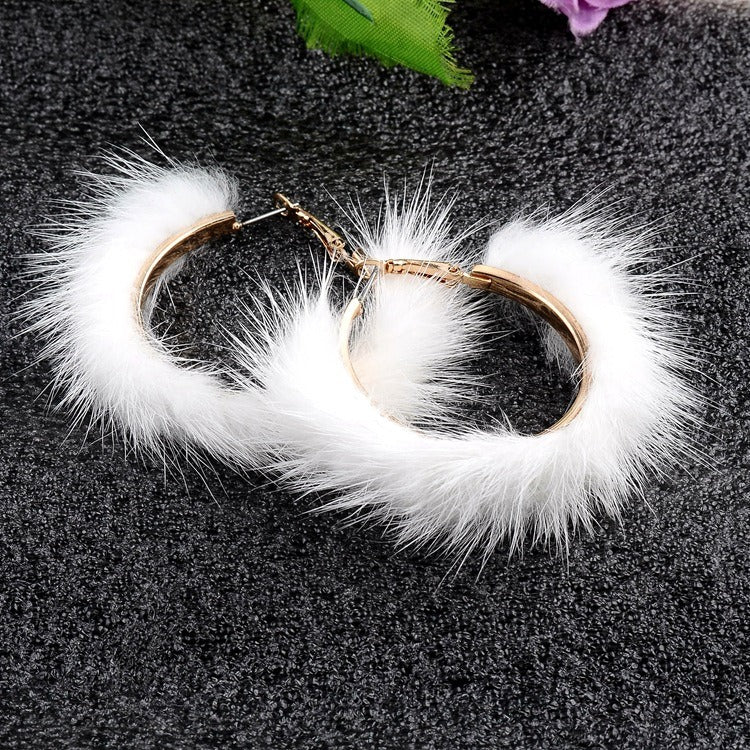 Autumn And Winter Mink Hair Big Circle Ear Ring - Emete Store