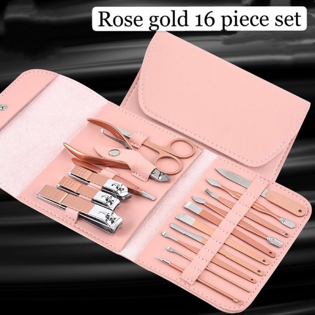 Rose Gold Nail Art Tool Set 16-piece Nail Clippers Nail Clipper Set Beauty Set Decoration Tools - Emete Store