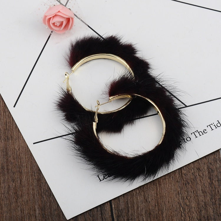 Autumn And Winter Mink Hair Big Circle Ear Ring - Emete Store