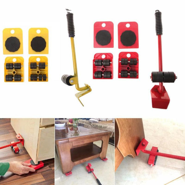 Furniture Mover Tool Set Furniture Transport Lifter Heavy Stuffs Moving Tool 4 Wheeled Mover Roller+1 Wheel Bar Hand Tools Set eprolo