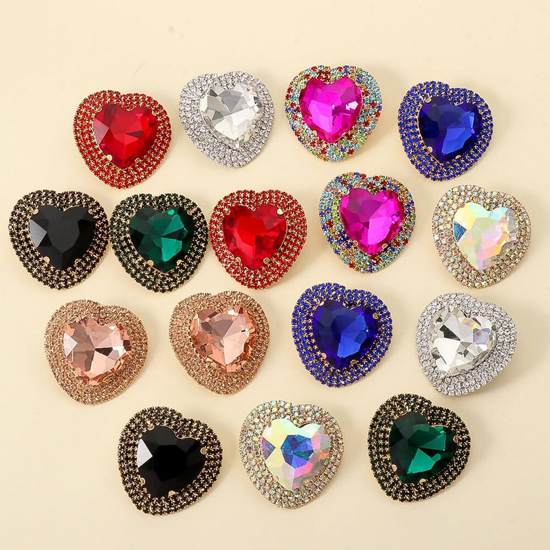 Baroque Full Stone Crystal Metal Multicolored Stud Earrings Heart Shape Wedding Earrings for Women - Emete Store