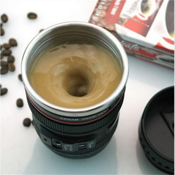 300 ml Stainless Steel Camera Lens Shape Self Stirring Mugs Cup Office Thermos Coffee Tea Cup Novelty Gifts Cool Black eprolo