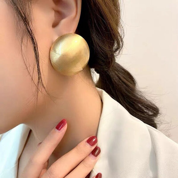 Hemispherical Brushed Gold Metal Earrings - Emete Store