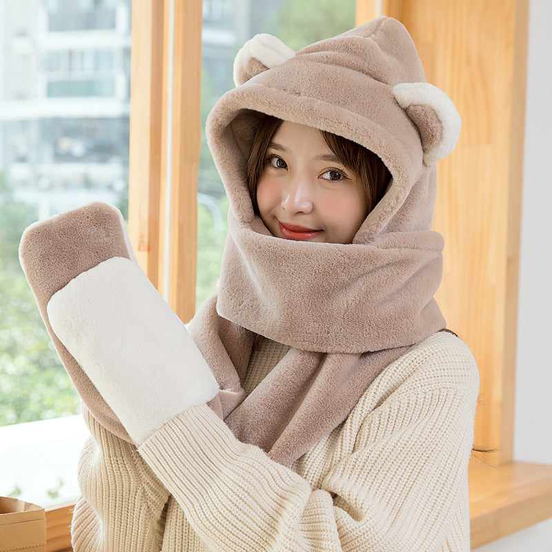 Three in One Cute Women's Warm Thickened Plush Scarf eprolo