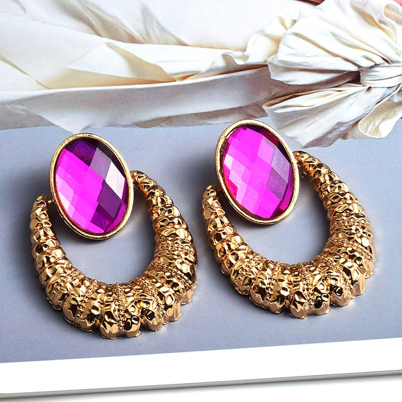 Earrings New Oval Alloy Crystal - Emete Store