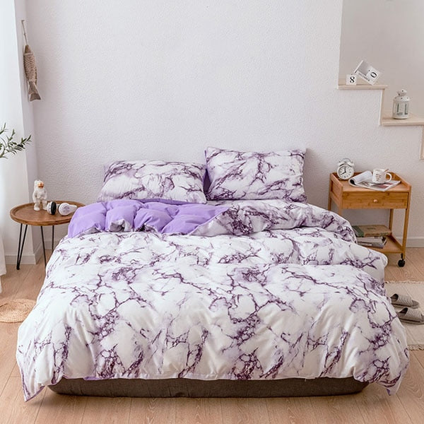 White Marble Pattern Printed Duvet Cover Pillowcase - Emete Store