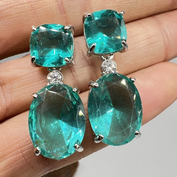 Square Blue Stone Dangle Earrings - Emete Store