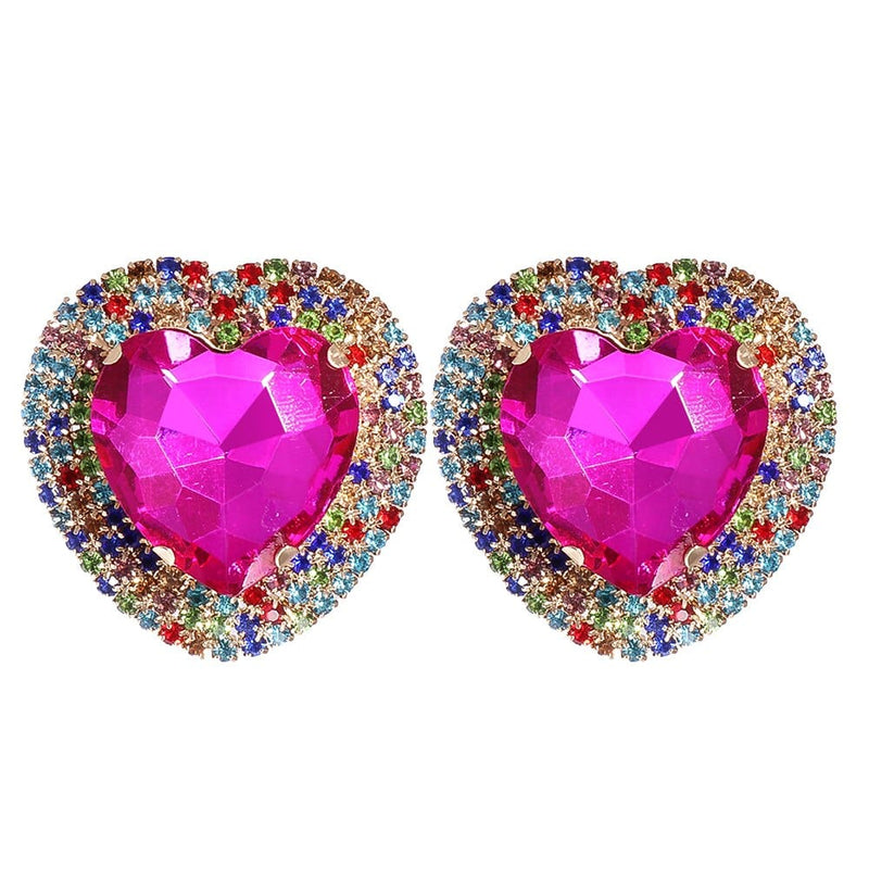 Baroque Full Stone Crystal Metal Multicolored Stud Earrings Heart Shape Wedding Earrings for Women - Emete Store