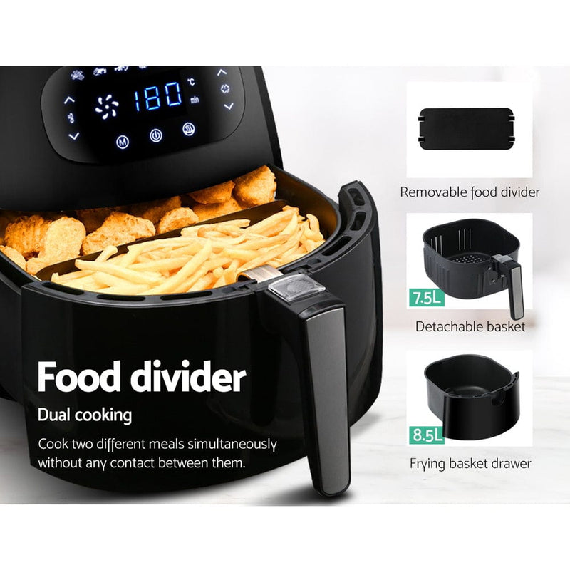 Devanti Air Fryer 8.5L LCD Digital Oil Free Deep Frying Cooker Accessories Rack Idropship