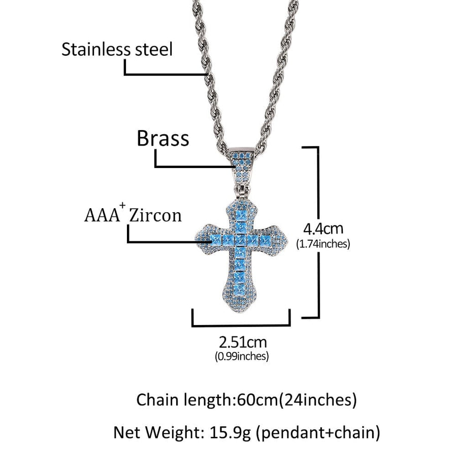 Blue Zircon Cross Necklace Diamond eprolo