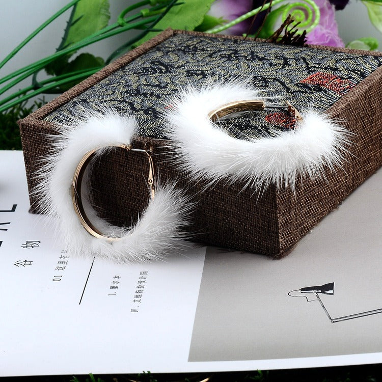 Autumn And Winter Mink Hair Big Circle Ear Ring - Emete Store