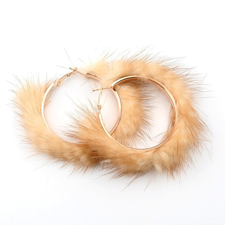 Autumn And Winter Mink Hair Big Circle Ear Ring - Emete Store