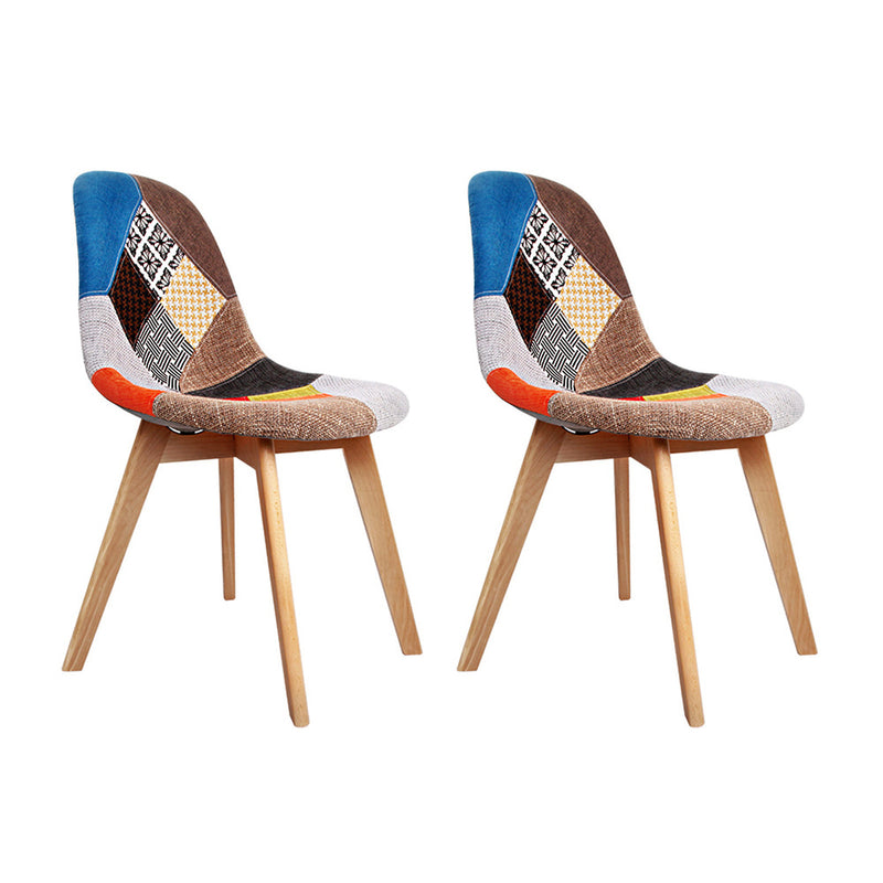 Artiss Set of 2 Retro Beech Fabric Dining Chair - Multi Colour Emete store