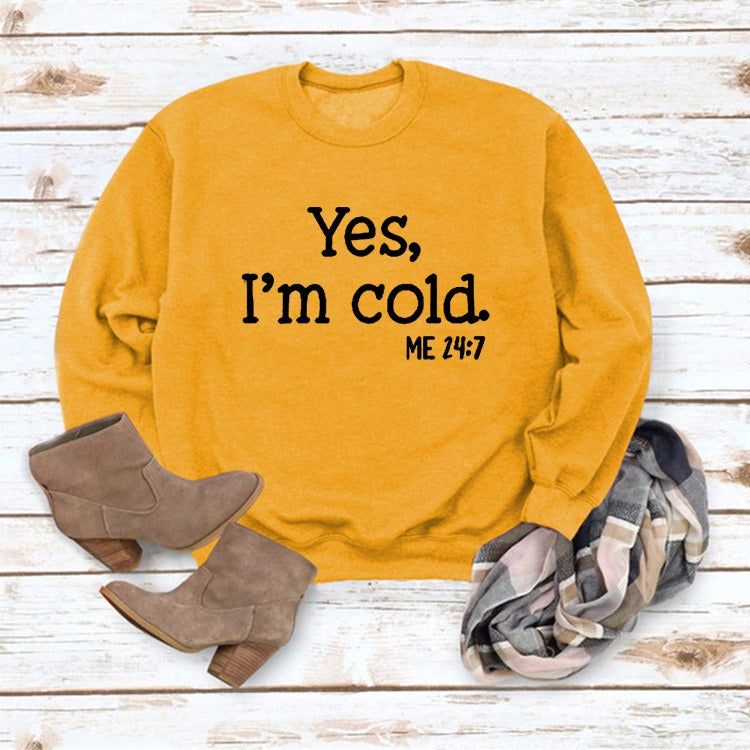 Yes i'm Cold Printed Casual Loose Sweater eprolo