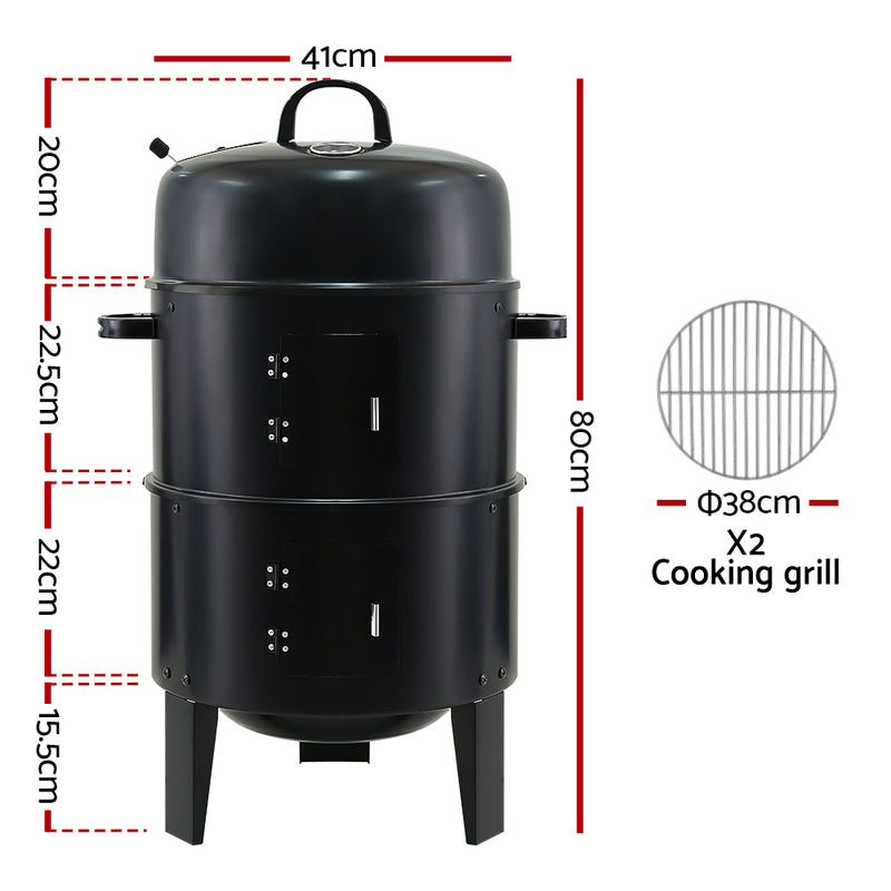Grillz 3-in-1 Charcoal BBQ Smoker - Black Emete store