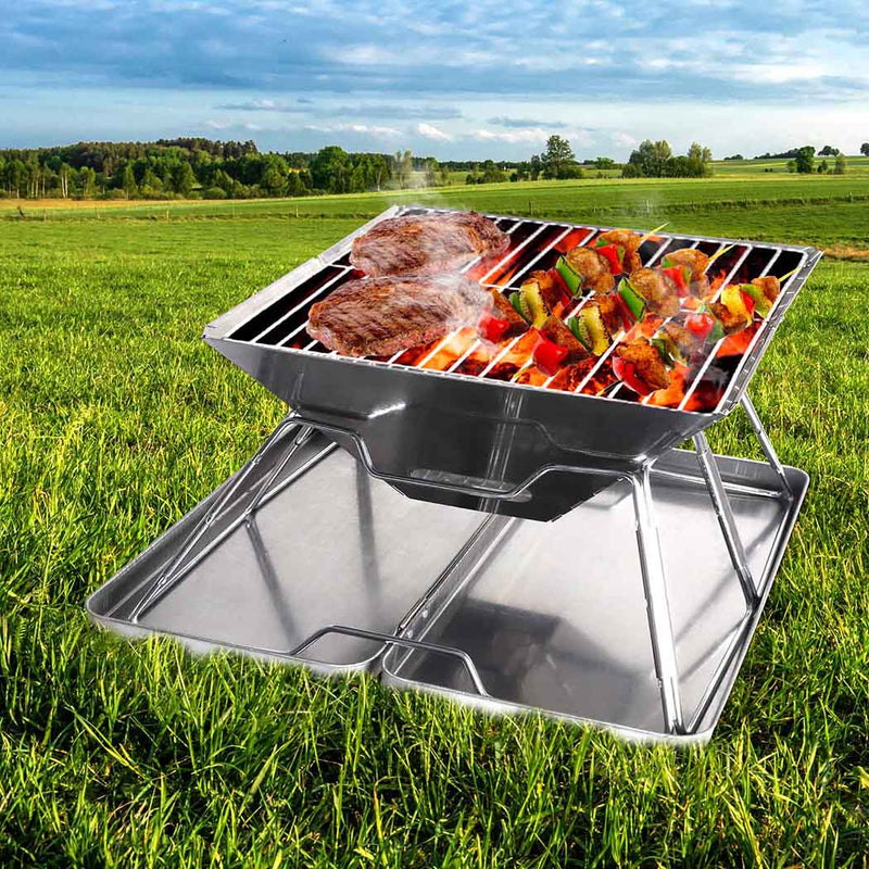Charcoal BBQ Grill Foldable Barbecue Portable Outdoor Steel Roast Camping Picnic Idropship