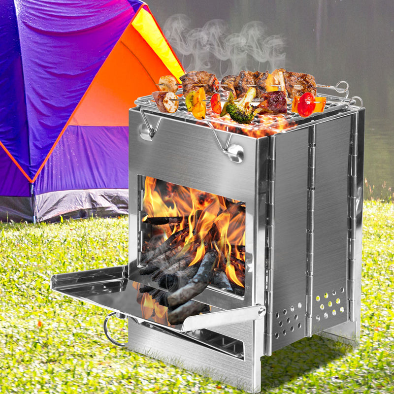 Camp Stove Folding Wood BBQ Grill Stainless Steel Portable Outdoor Camping Large Idropship