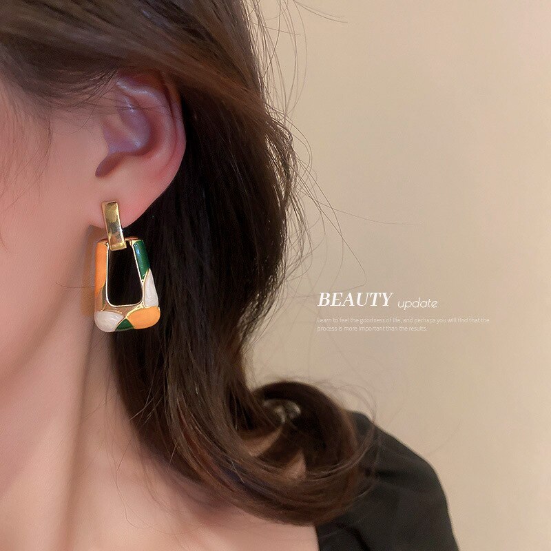 Minar Trapezoid Colorful Enamel Earring - Emete Store