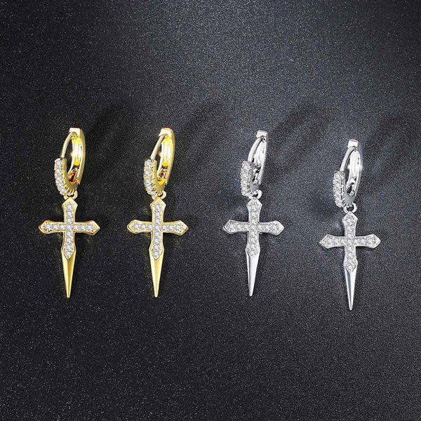 Popular Full Zircon Earrings Cross Hip-Hop Earrings Gold-Plated eprolo