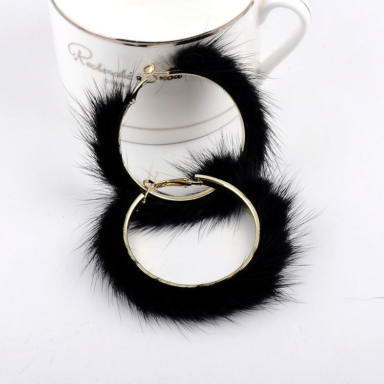 Autumn And Winter Mink Hair Big Circle Ear Ring - Emete Store